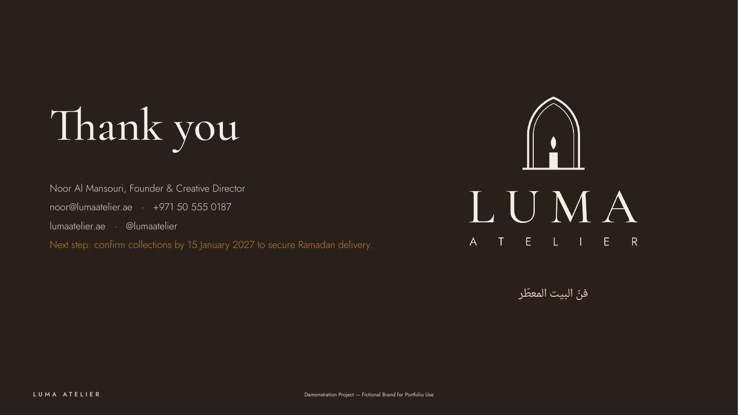 Luma Atelier — Brand Identity & Presentation Suite — slide 13 of 13