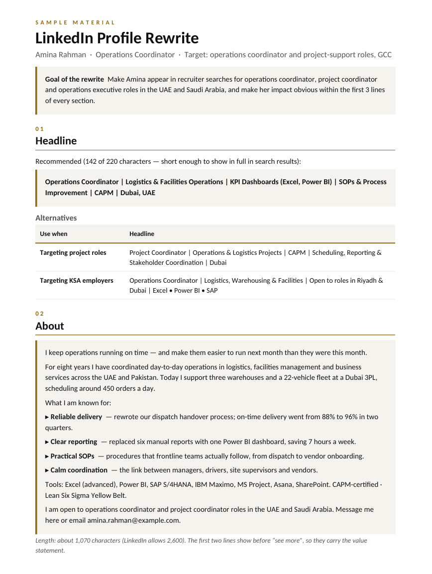 LinkedIn Profile Rewrite Sample