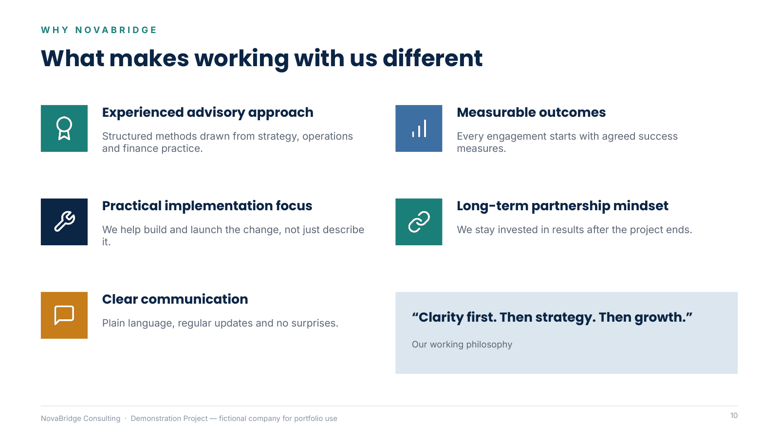 NovaBridge Consulting — Company Overview & Capability Presentation — slide 10 of 12