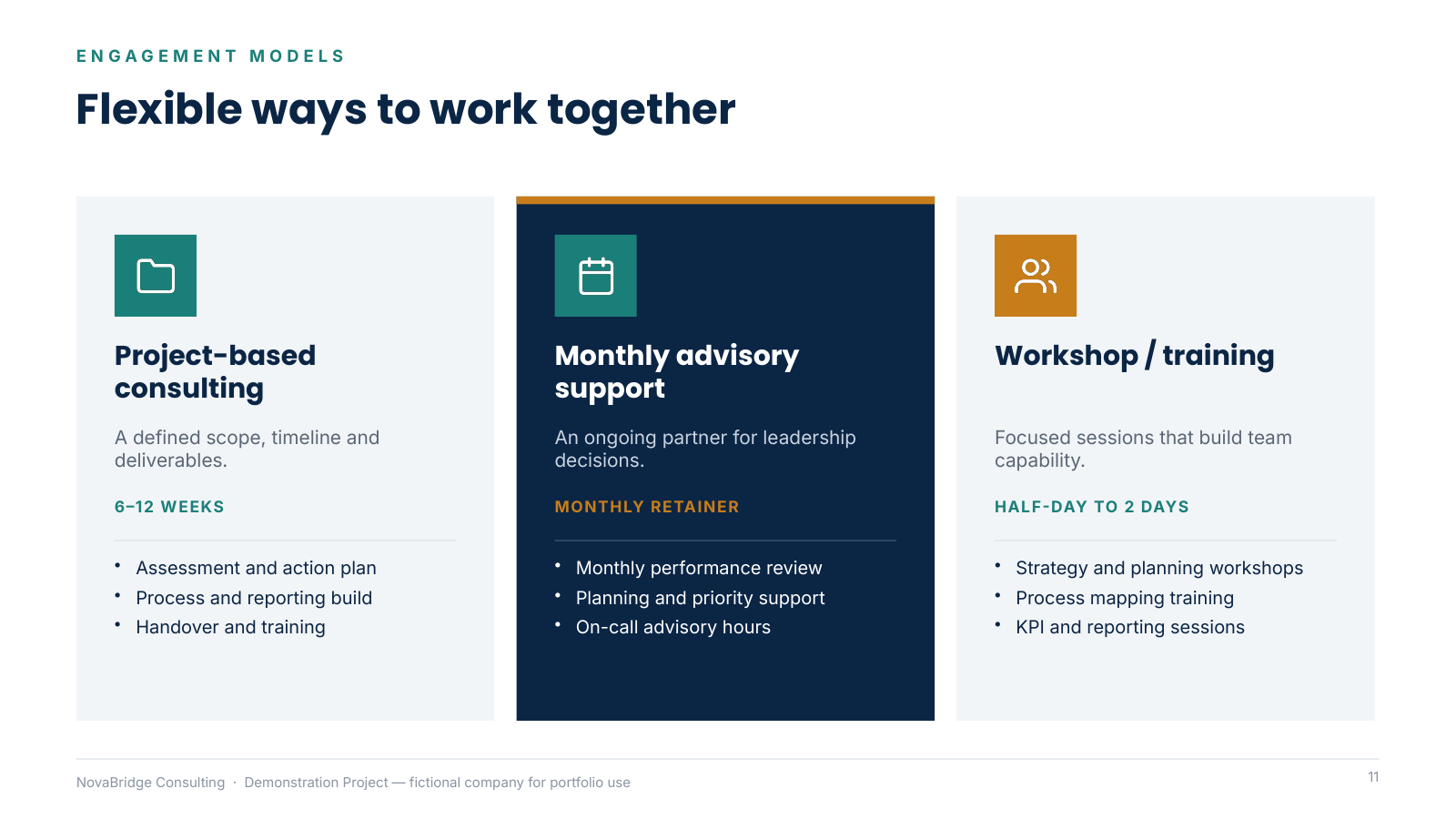 NovaBridge Consulting — Company Overview & Capability Presentation — slide 11 of 12