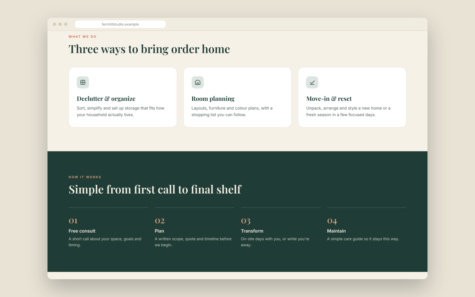 Fernhill Studio — Startup Website Sample — slide 2 of 6