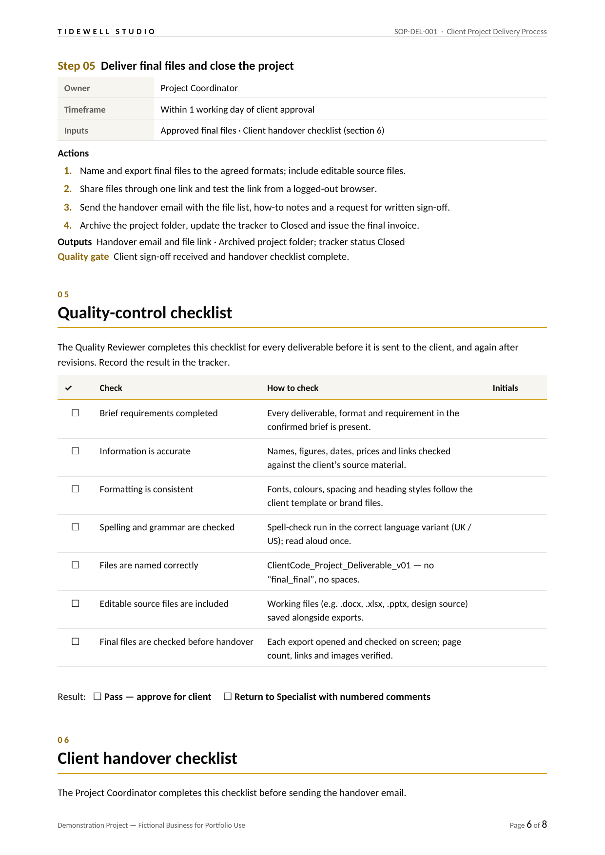 Tidewell — Client Project Delivery SOP — slide 6 of 8